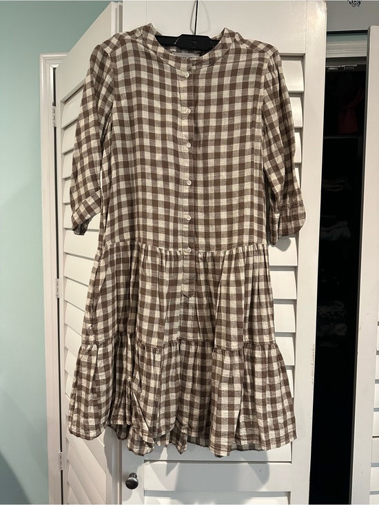 Apiece Apart Dresses & Skirts - Apiece Apart Brown and White Gingham Tiered Mini Dress